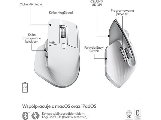 Mysz bezprzewodowa LOGITECH MX Master 3S for Mac Jasnoszary 910-006572