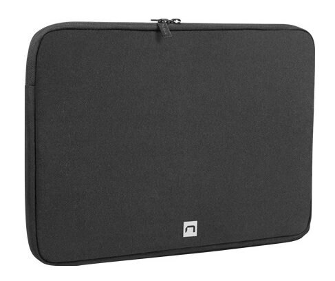 Czarna torba na laptopa z zamkiem błyskawicznym, zamknięta. Logo marki znajduje się w prawym dolnym rogu.