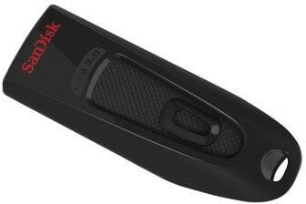 Czarny pendrive SanDisk USB 3.0 z teksturowanym uchwytem i czerwonym logo SanDisk.