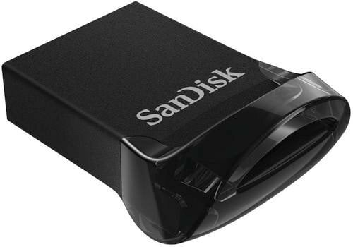 Czarny pendrive SanDisk. Czarny, błyszczący plastik z logo SanDisk.