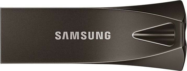 Czarny pendrive Samsung z tekstem SAMSUNG. Białe tło.