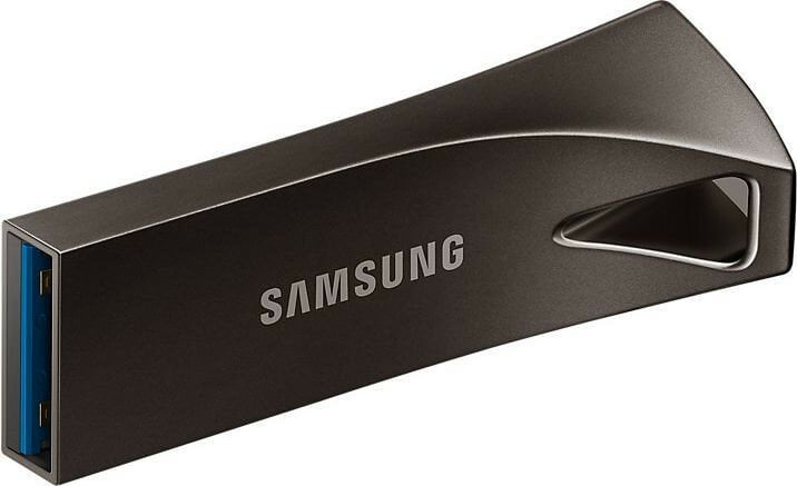 Czarny pendrive Samsung o unikalnym designie.