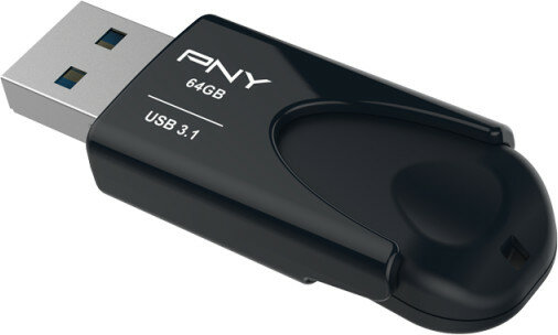 Czarny pendrive PNY USB 3.1. Ma pojemność 64 GB.