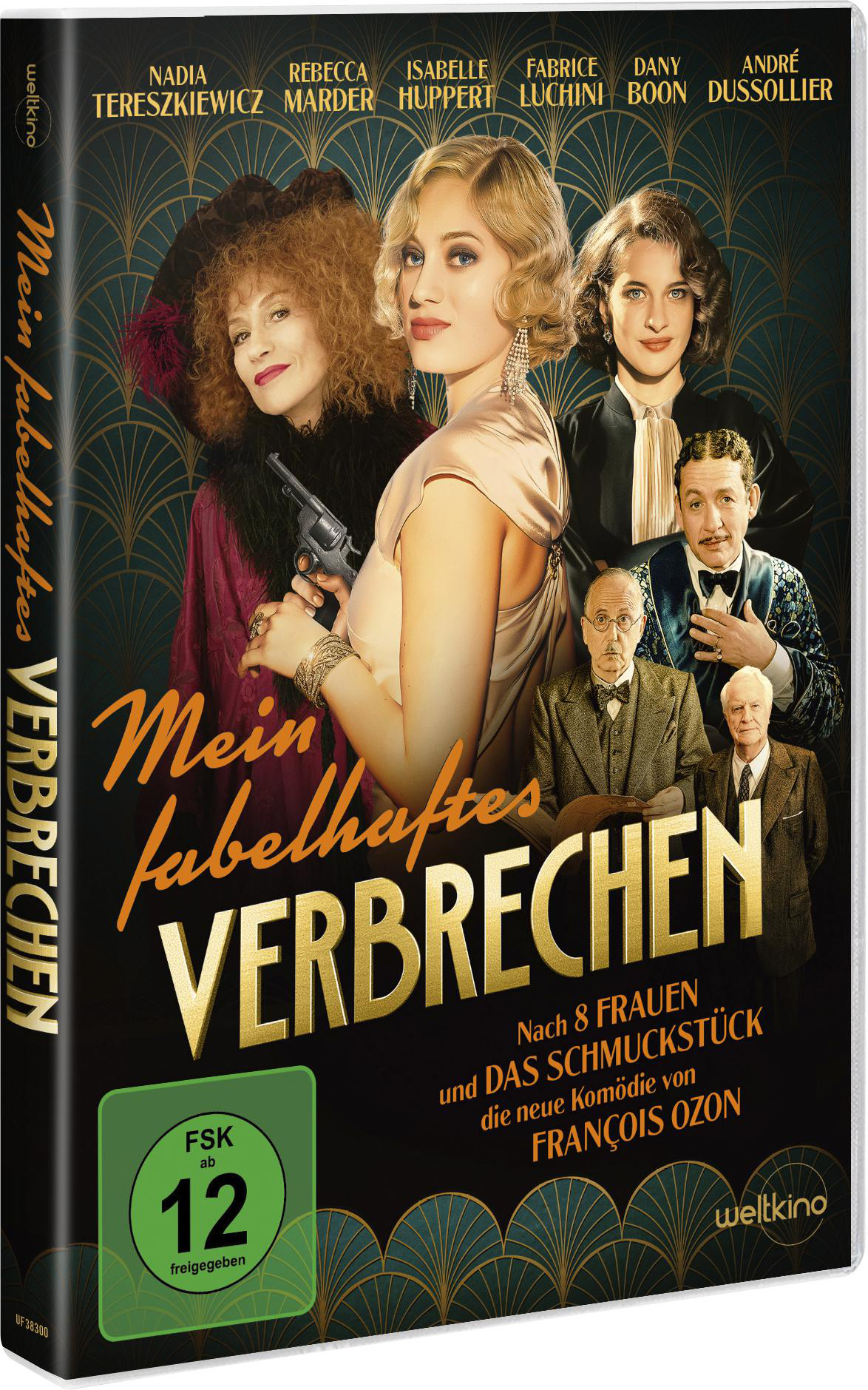 DVD-Hülle für 'Mein fabelhaftes Verbrechen' mit Schauspielern. Goldener Text oben.