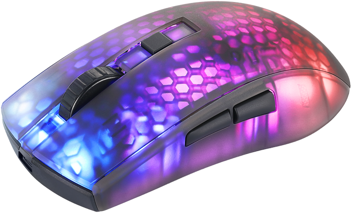 Eine Computermaus mit einem Farbverlauf von Lila zu Rot.