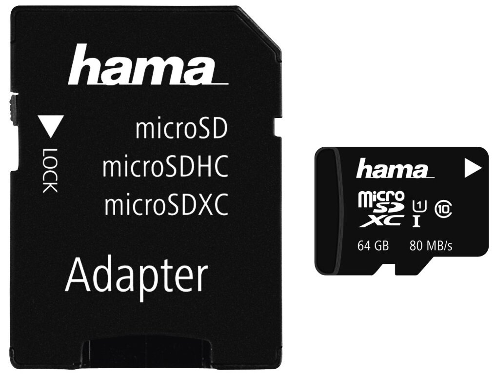 Karta pamięci HAMA microSDXC 64GB Class 10 UHS-I 80MB/s + adapter