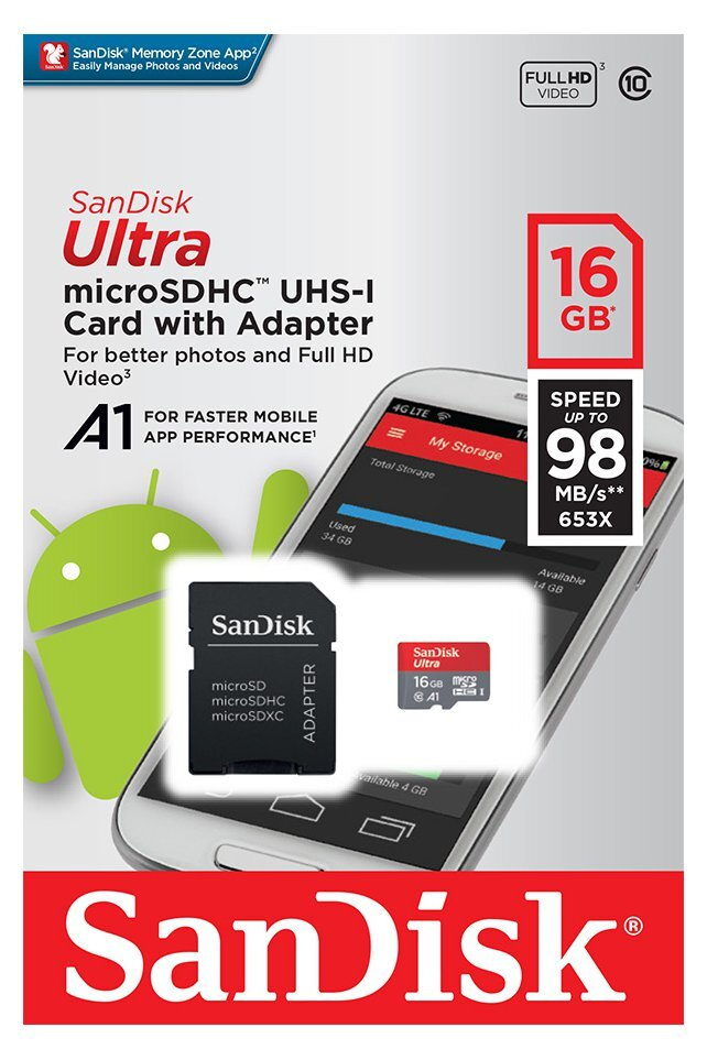 Karta pamięci SANDISK Ultra microSDHC 16GB + adapter SDSQUAR-016G-GN6MA