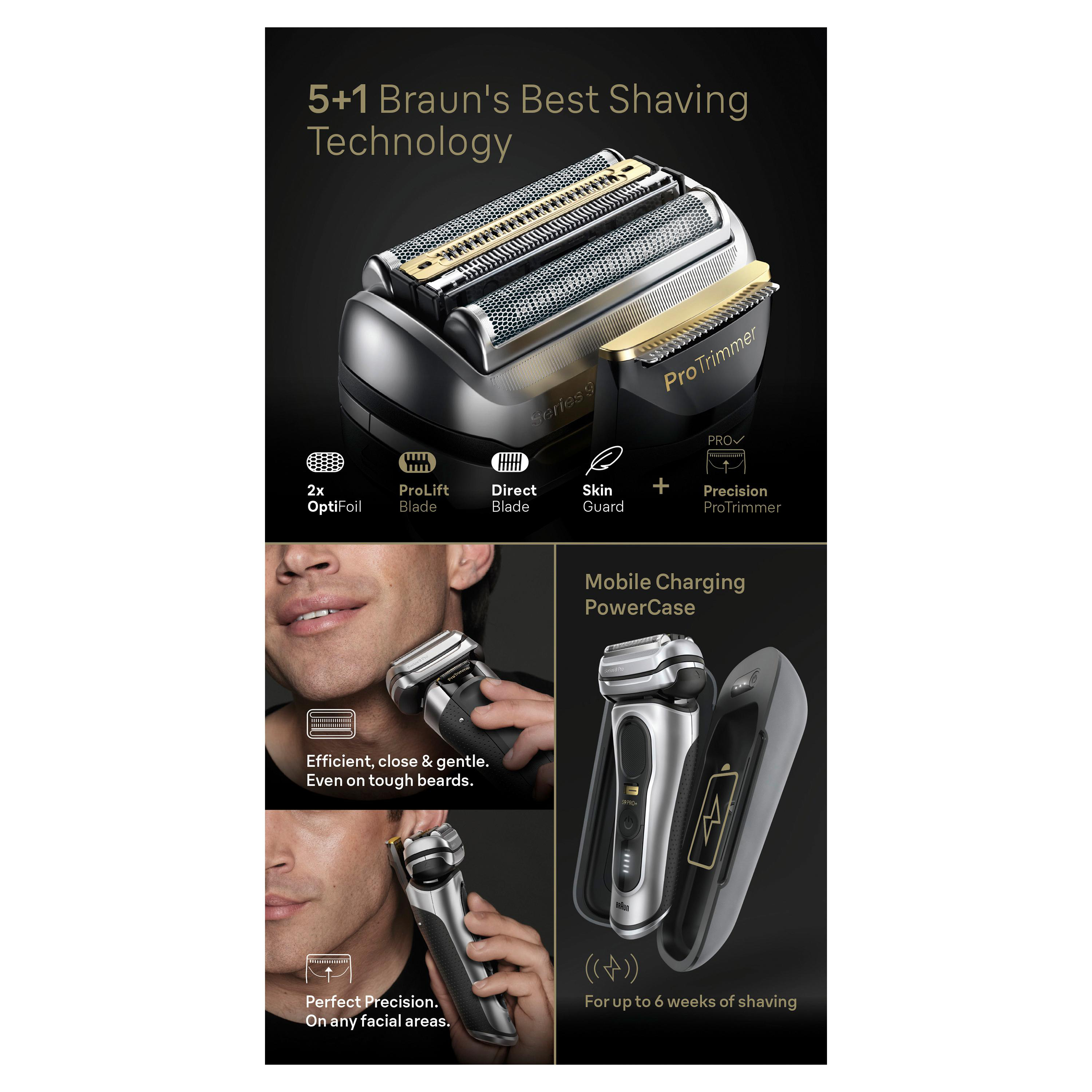 BRAUN Series 9 - 9527s Elektrischer Herrenrasierer (Akkubetrieb, Silver, Trocken- und Nassrasur)