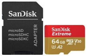 Karta pamięci SANDISK microSDXC Extreme 64GB 160MB/s C10 U3 V30 A2 + adapter (SDSQXA2-064G-GN6AA)