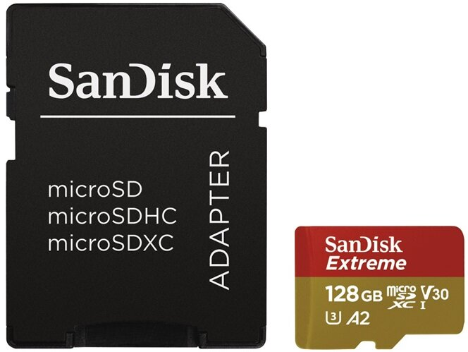 Karta pamięci SANDISK microSDXC Extreme 128GB 160MB/s C10 U3 V30 A2 + adapter (SDSQXA1-128G-GN6AA)