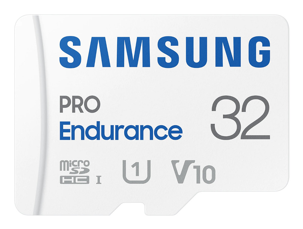 Biała karta Micro SD Samsung 32GB z niebieskim tekstem.