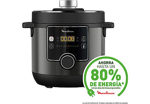 Olla eléctrica  Moulinex Turbo Cuisine & Fry, 1450 W, Tapa Extra Crisp, 15  programas de cocción, Más de 150 recetas, Bol esférico, 1 L, Negro