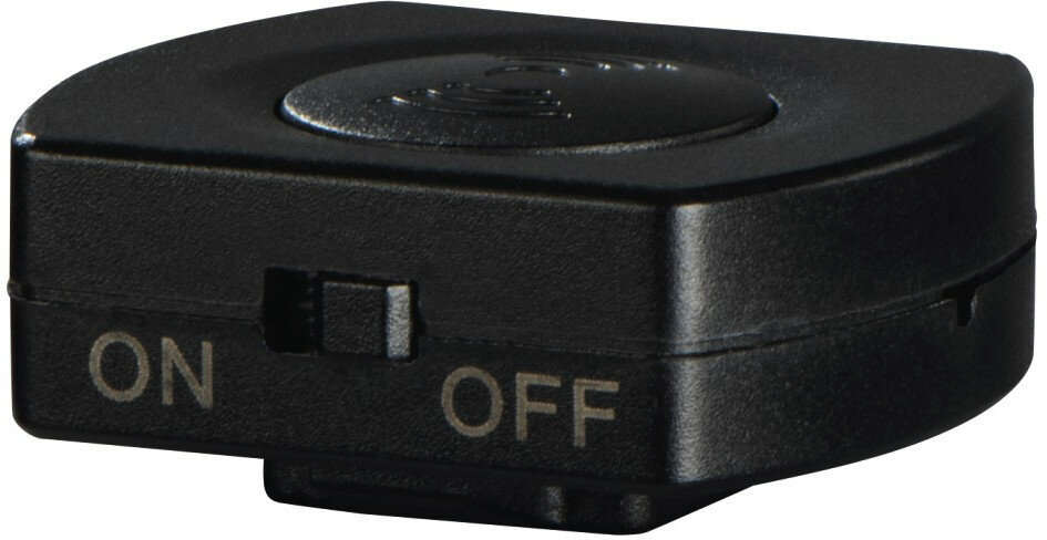 Czarny przełącznik ON/OFF, z etykietami ON i OFF.
