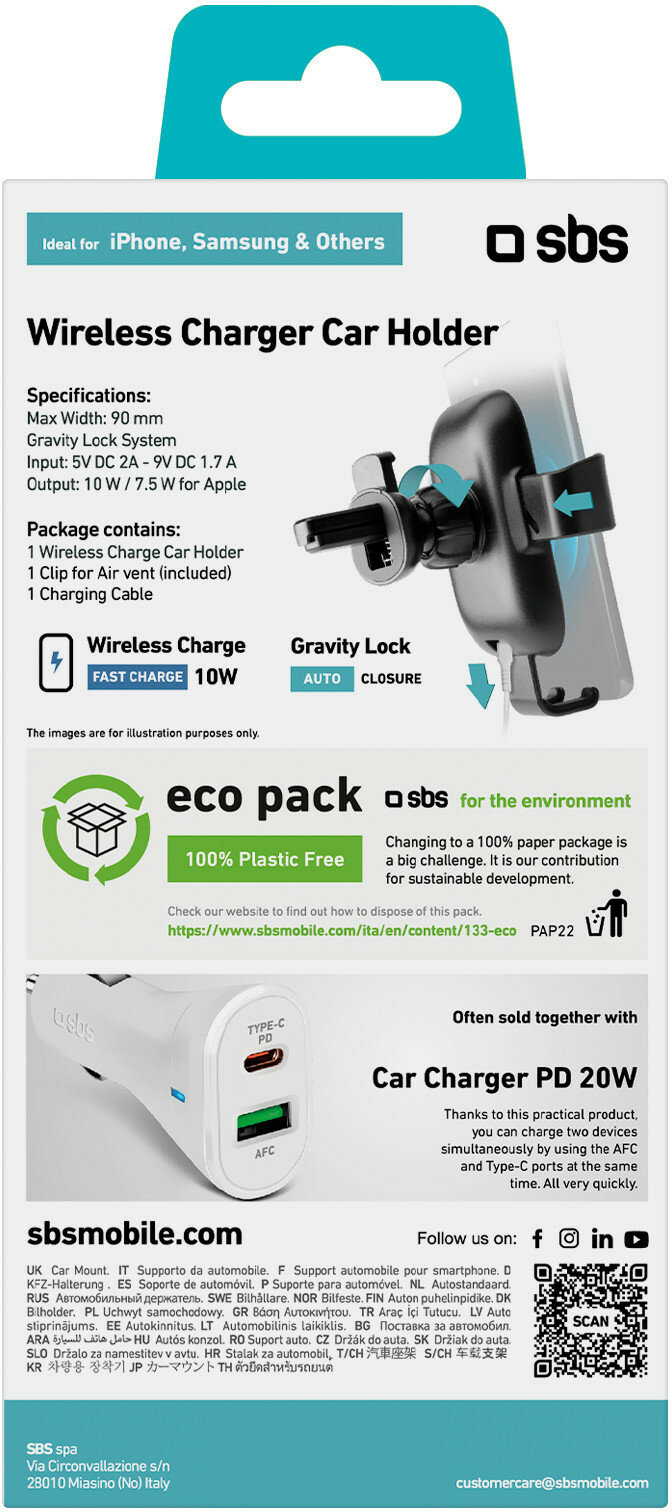 Opakowanie ładowarki bezprzewodowej i uchwytu samochodowego, z opisem produktu.