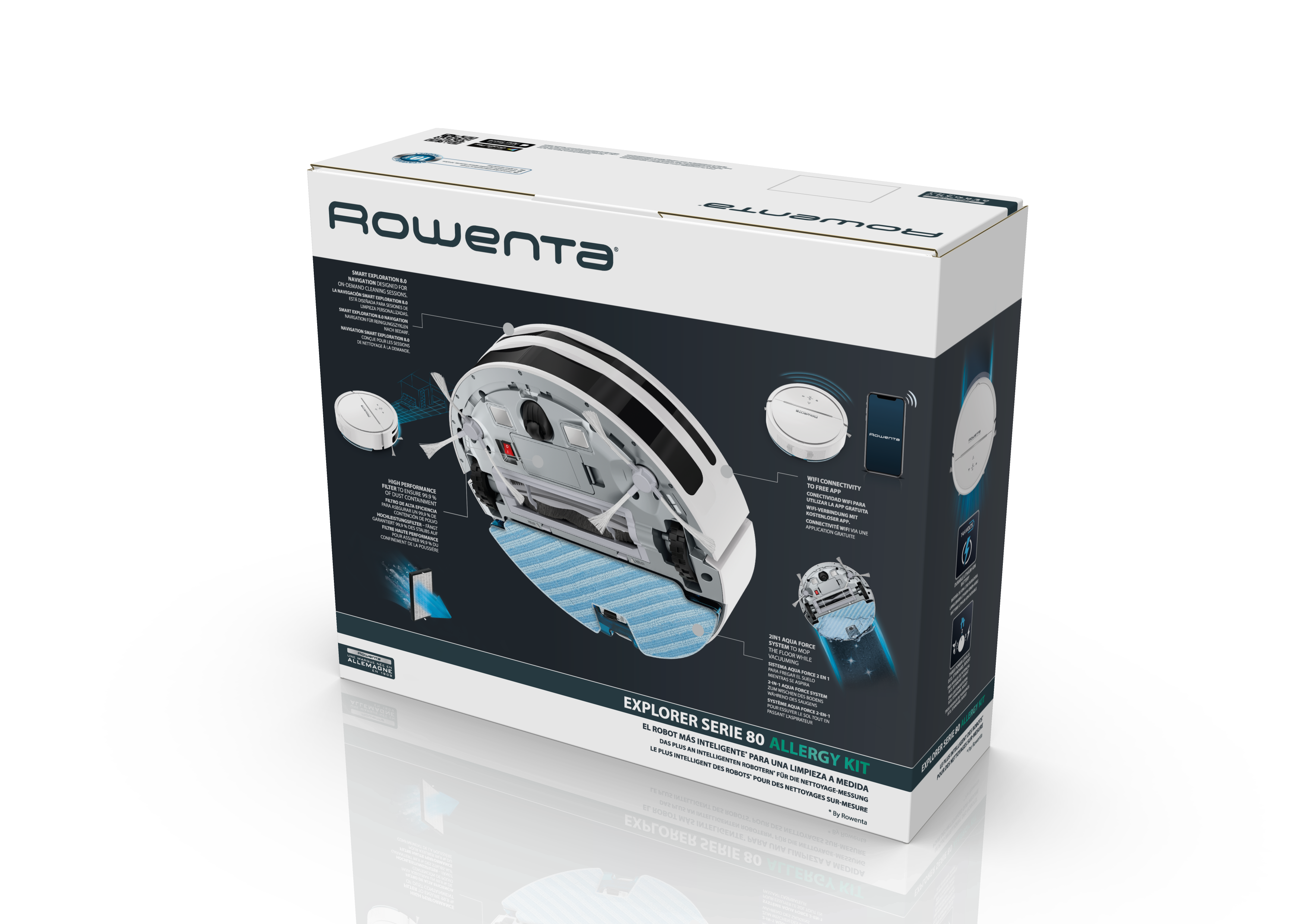 Robot aspirador - Rowenta Robot X-Plorer Serie 80  RR7747WH, 1000W, 120 min, Aspira y friega, Navegación inteligente, App, WiFi, Asistente Voz, Blanco