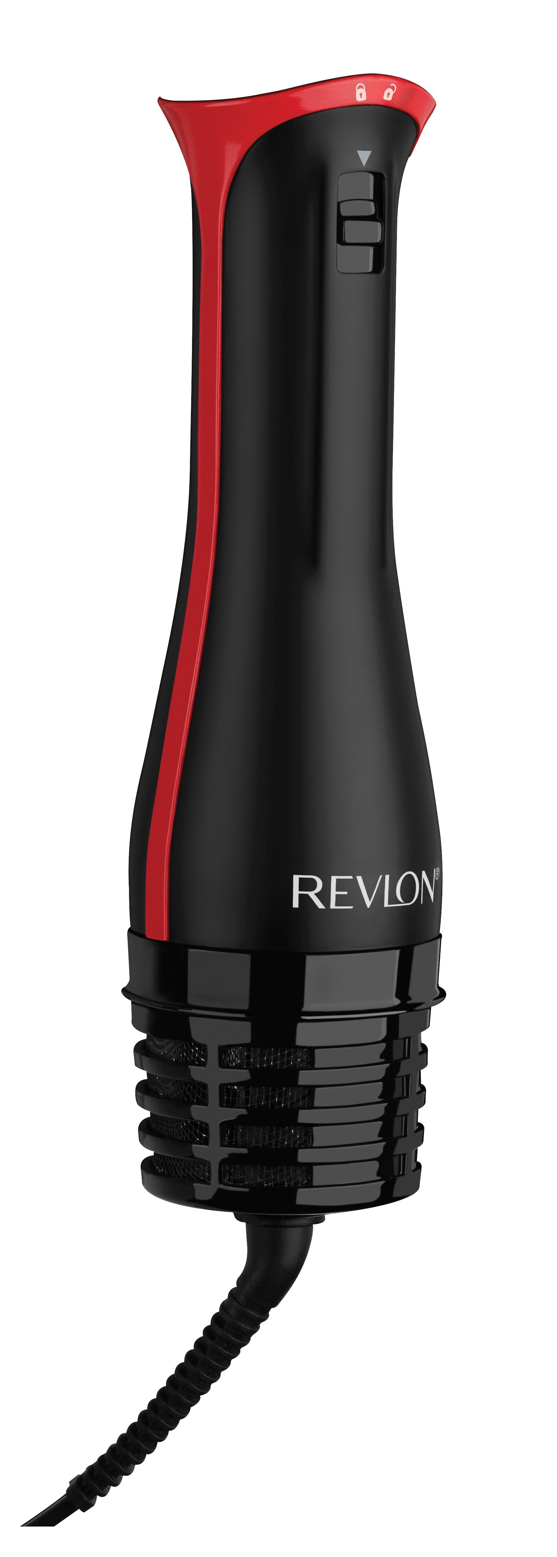 Ein schwarzes und rotes Haarstyling-Tool mit dem Markennamen "REVON".