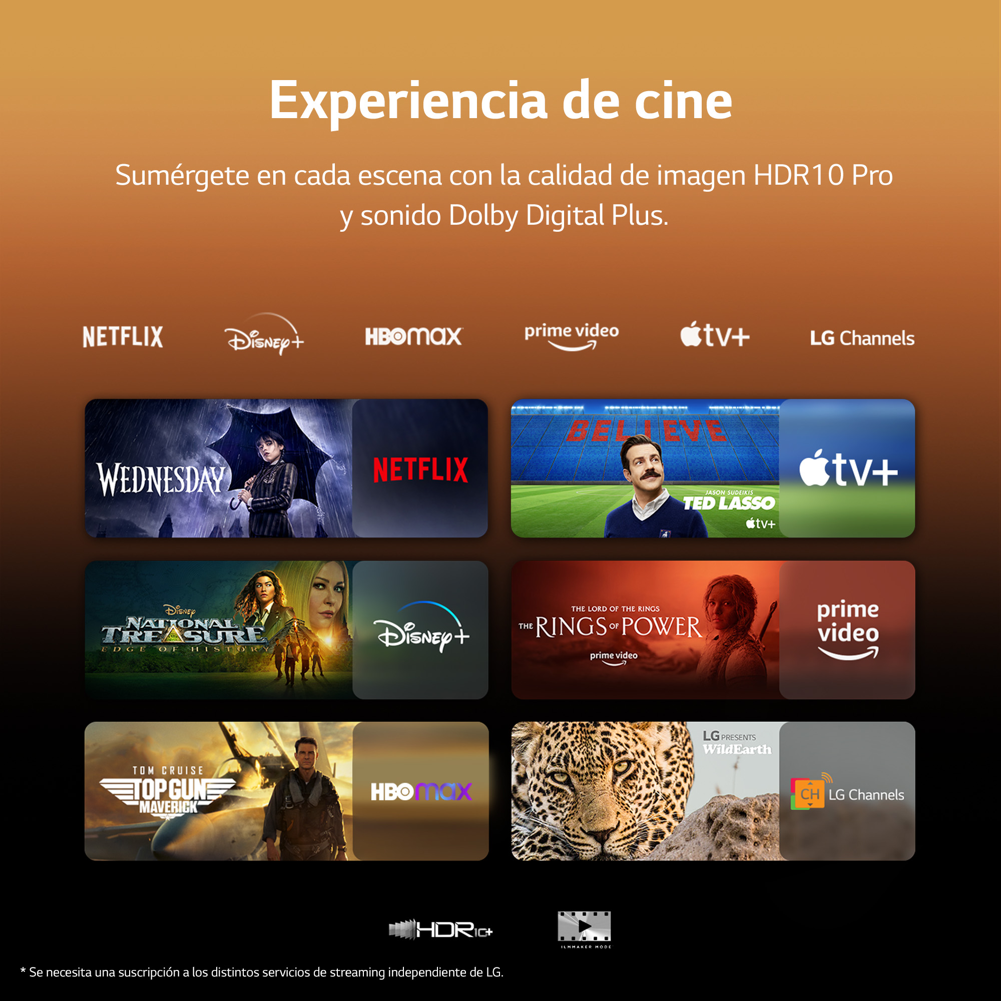 Imagen promocional de servicios de streaming como Netflix, Disney+, HBO Max, y otros.