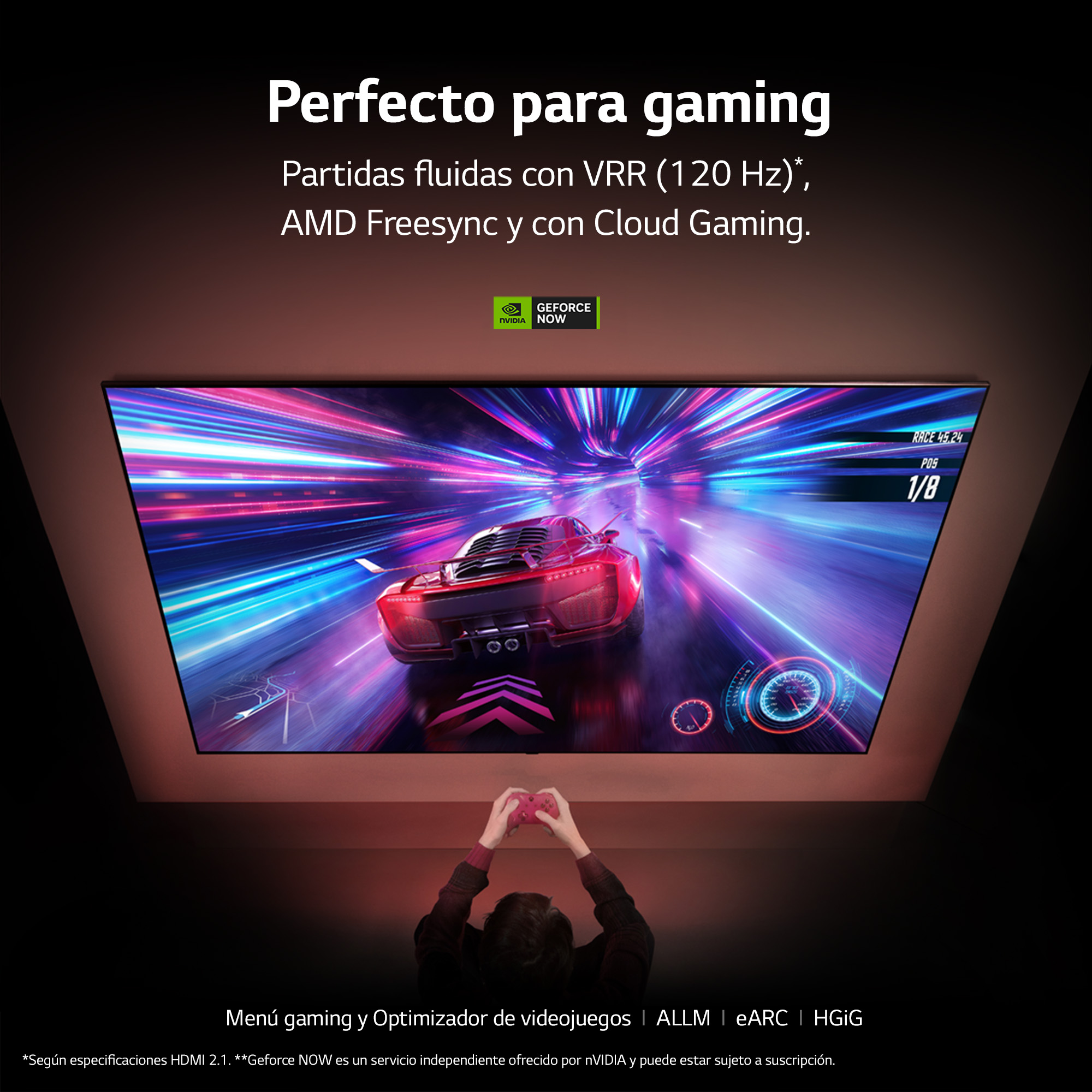 Persona jugando un juego de carreras en una pantalla grande.
