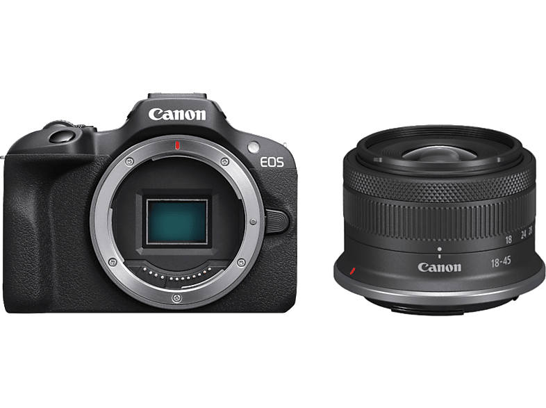 REACONDICIONADO Seminuevo Excelente Cámara EVIL - Canon EOS R100/RF-S 18-45MMIS STM, CMOS AF de Doble píxel, 24.1 megapixel, 7.62 cm, Video 4K, Wi-Fi