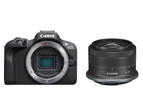 Cámara EVIL  Canon EOS R100/RF-S 18-45MMIS STM, CMOS AF de Doble píxel,  24.1 megapixel, 7.62 cm, Video 4K, Wi-Fi, Negro