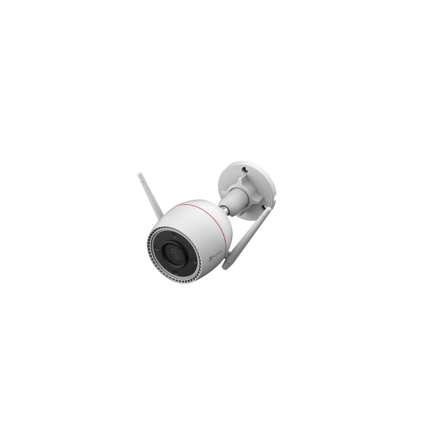 A white security camera with two antennas, isolated on white.