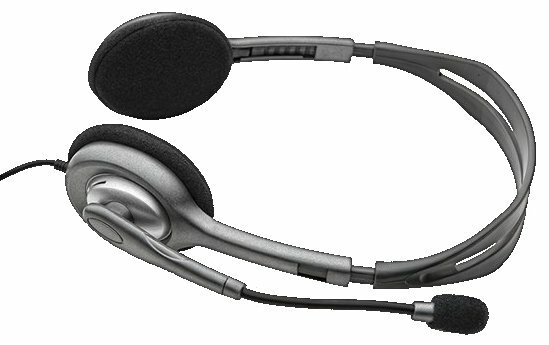 Słuchawki nauszne z mikrofonem. Słuchawki są szare i czarne.