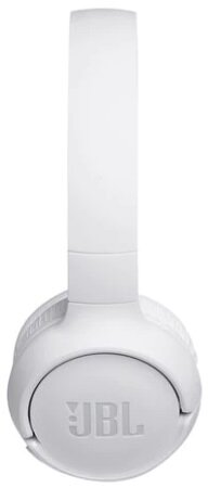 Białe słuchawki JBL o prostym designie, widok z przodu.