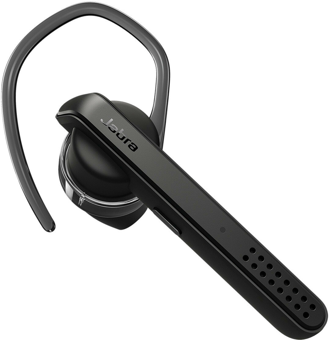 Czarny zestaw słuchawkowy Bluetooth Jabra. Zakrzywiony design. Mały mikrofon.