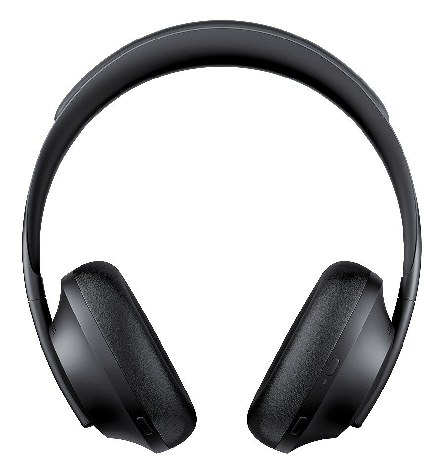 Czarne słuchawki nauszne o eleganckim designie. Słuchawki są wyśrodkowane na białym tle.