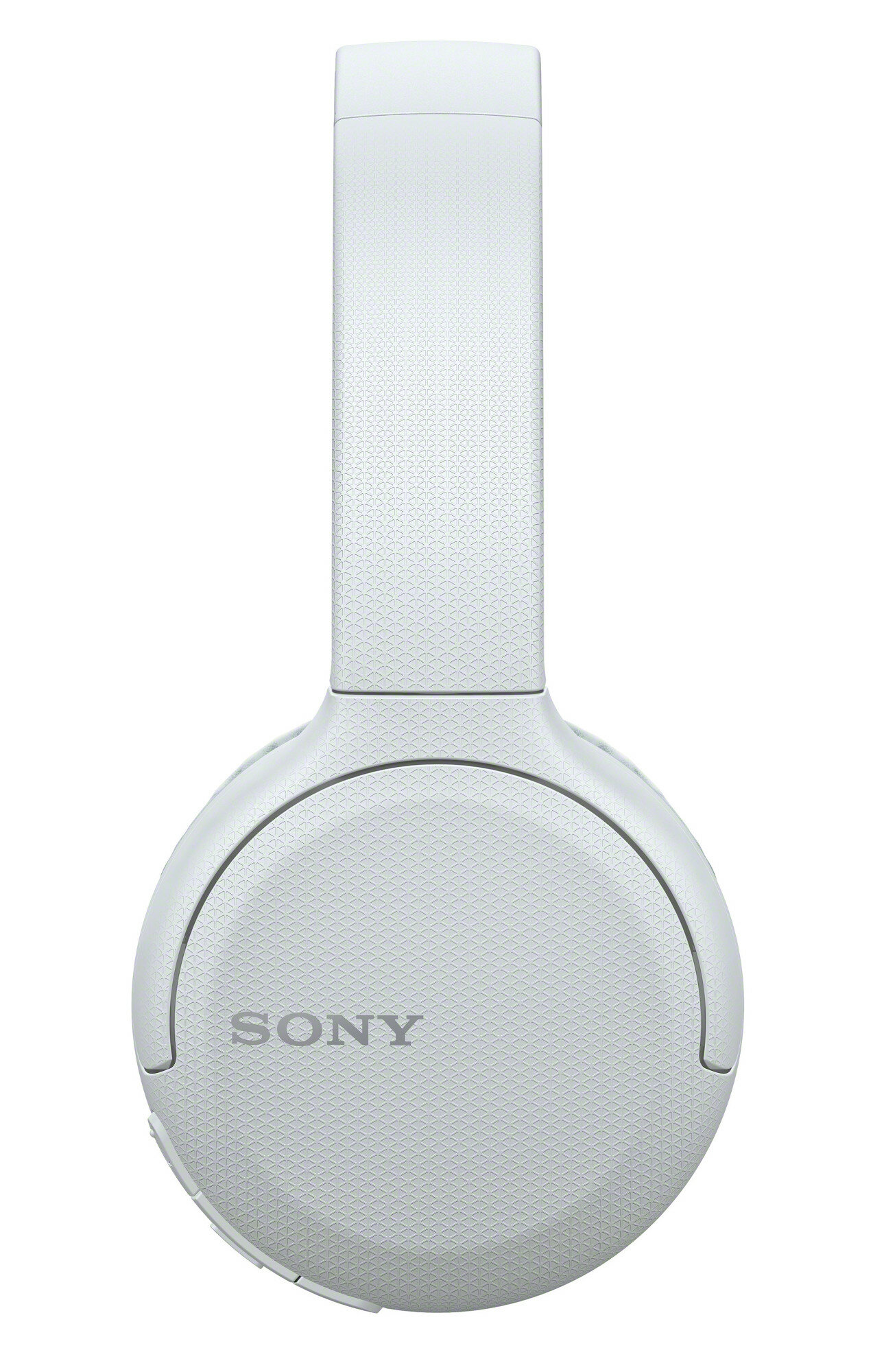 Białe słuchawki nauszne z nadrukowaną nazwą marki Sony.