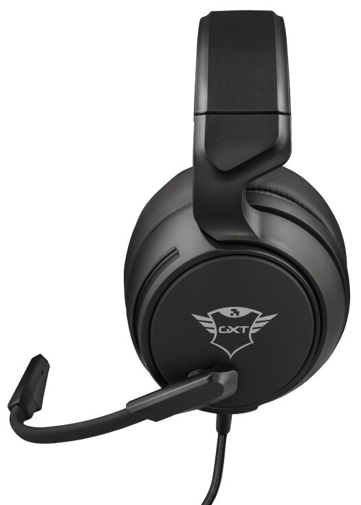 Czarny zestaw słuchawkowy dla graczy z mikrofonem. Widoczne logo marki.