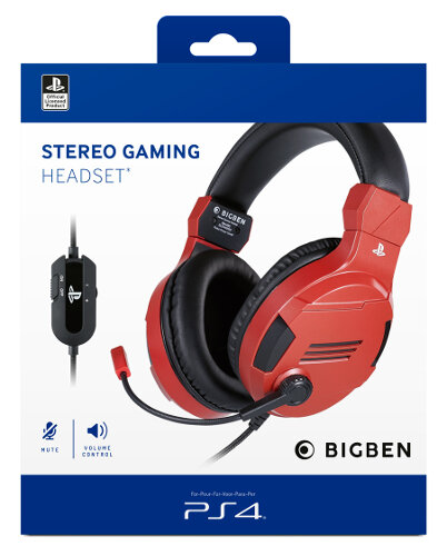 Zestaw słuchawkowy BIG BEN Stereo Gaming Headset Czerwony do PS4/PC