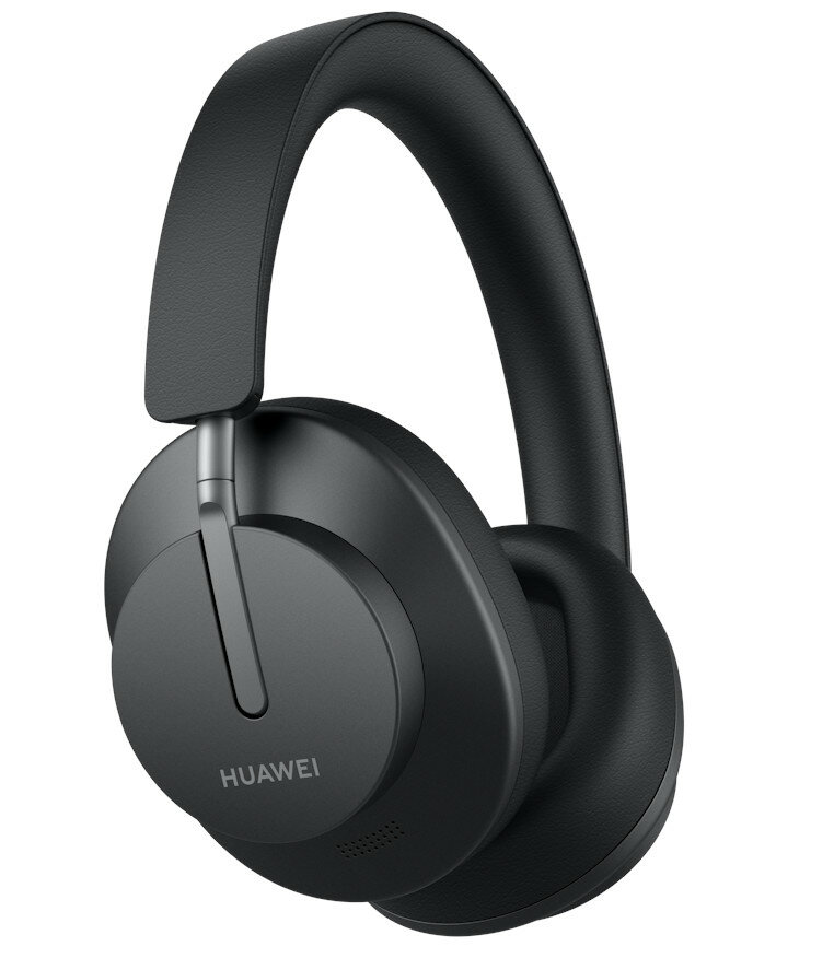 Czarny zestaw słuchawkowy z widoczną marką 'HUAWEI'. Konstrukcja nauszna.
