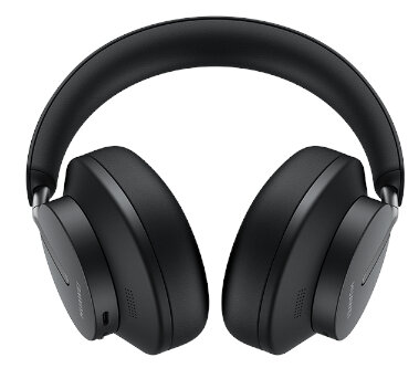 Czarne słuchawki nauszne z zakrzywionym pałąkiem. Elegancki i nowoczesny design.