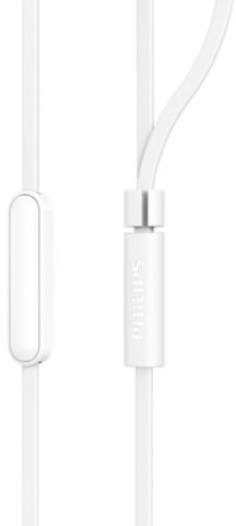 Zbliżenie białego kabla słuchawek ze sterowaniem.