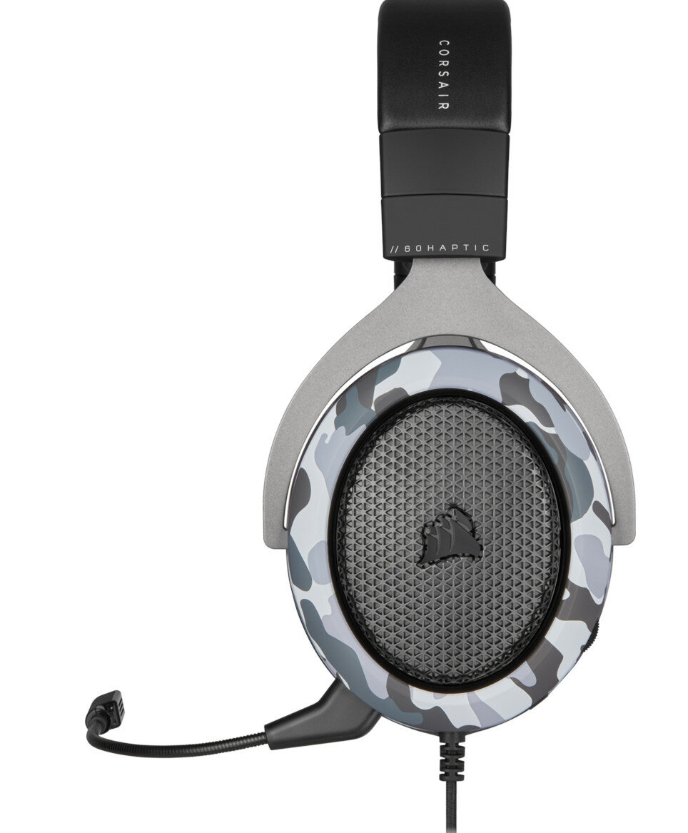 Szare i białe słuchawki moro z mikrofonem.