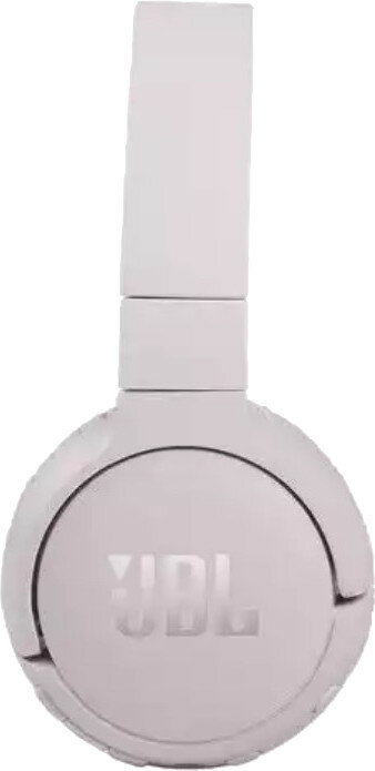 Białe słuchawki JBL widoczne z góry. Pałąk jest biały, z logo JBL na nausznikach.
