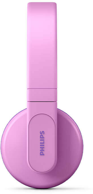 Różowe słuchawki Philips, widok z góry. Muszle są okrągłe, pałąk regulowany.