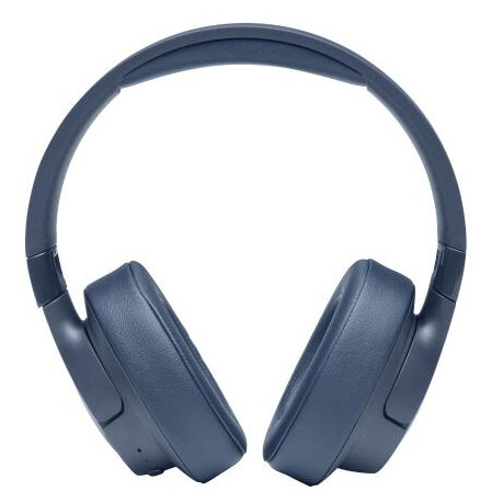 Niebieskie słuchawki JBL nauszne, prosty design, białe tło.