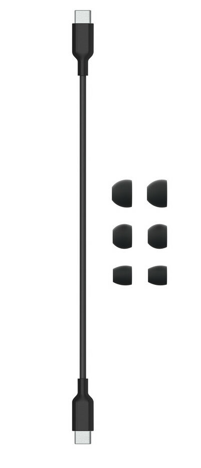 Czarny kabel USB-C i czarne końcówki.