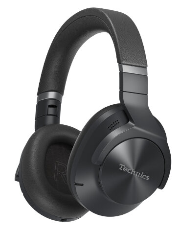 Czarne słuchawki nauszne z logo Technics na nauszniku.