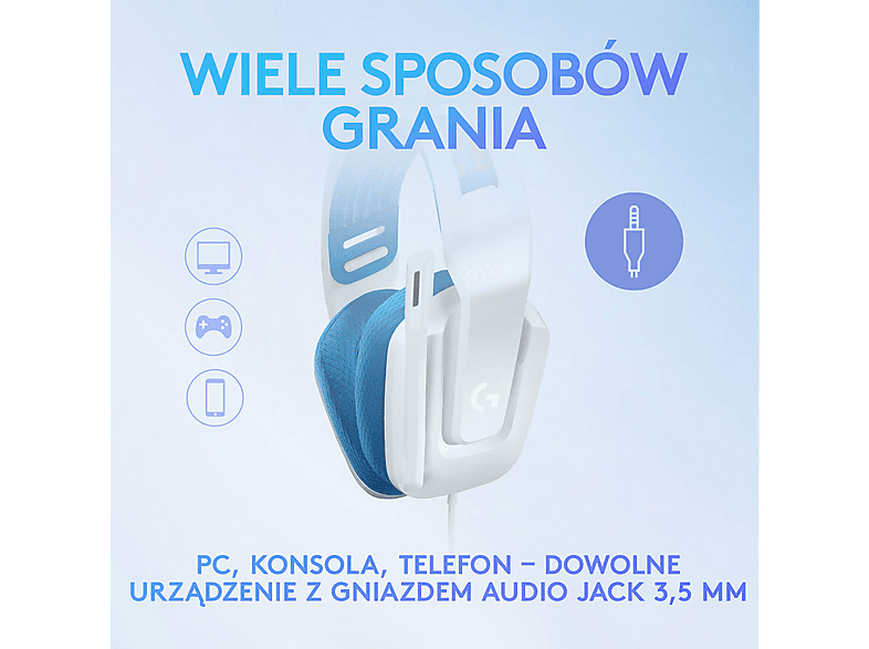 Słuchawki LOGITECH G335 Nauszne Biało-niebieski – zdjęcie 3