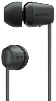 Czarne słuchawki Sony z widoczną marką, na białym tle.