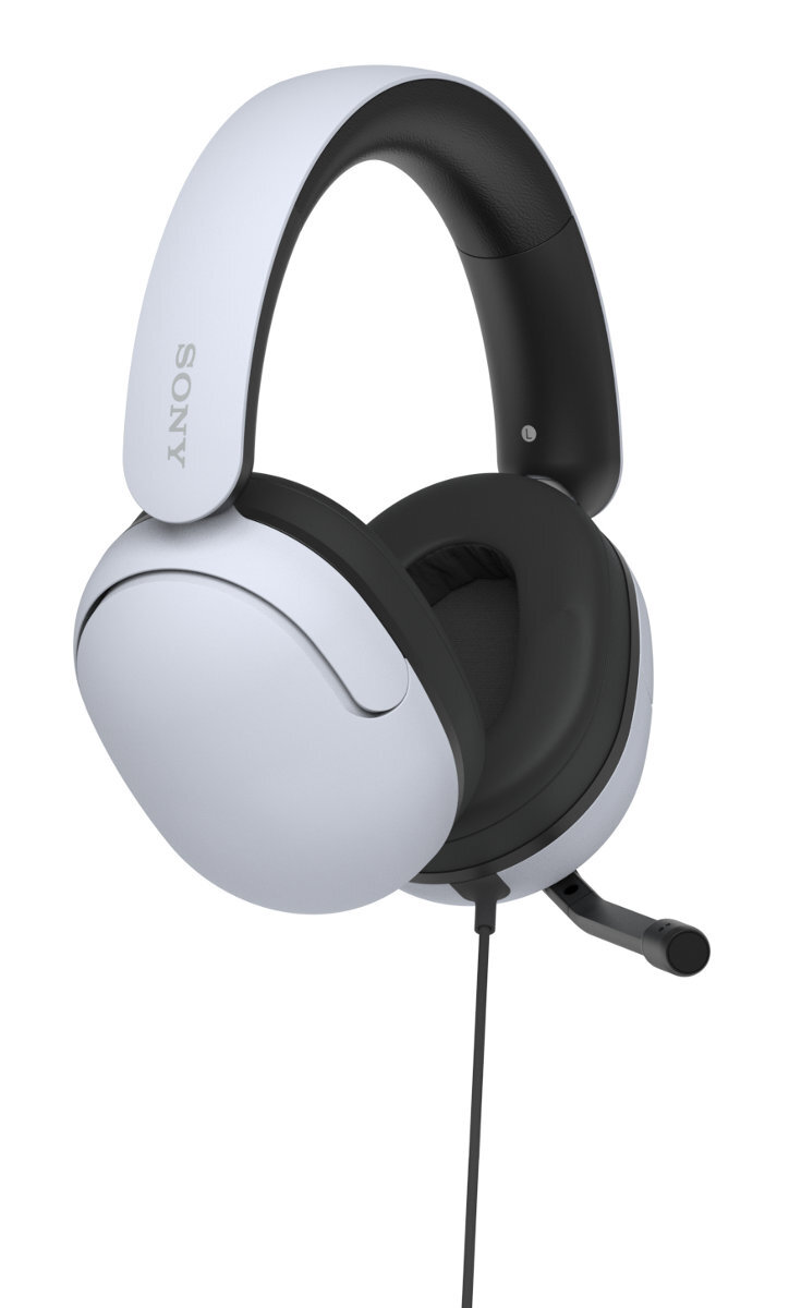 Biało-czarny zestaw słuchawkowy Sony dla graczy z mikrofonem.