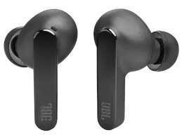 Dwa czarne wkładki douszne. Wkładki douszne są obok siebie. Tło jest białe.