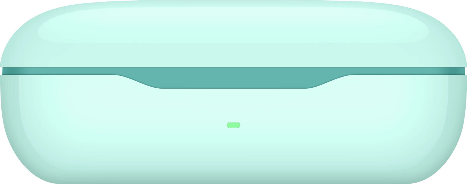 Jasnozielone etui na słuchawki. Prosty, zaokrąglony design, z zieloną diodą.