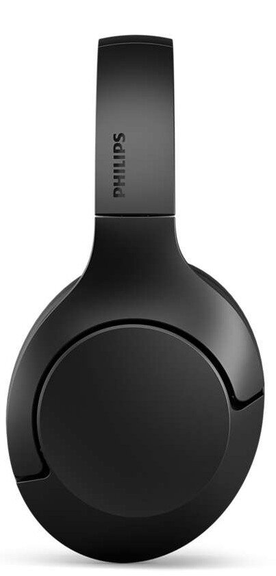 Czarne słuchawki z opaską z napisem 'PHILIPS'. Nauszniki są czarne i okrągłe.