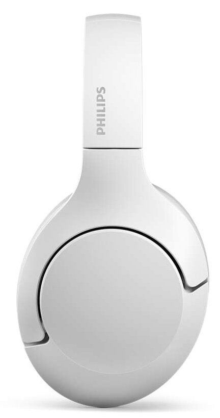 Białe słuchawki Philips. Logo Philips jest widoczne na pałąku.