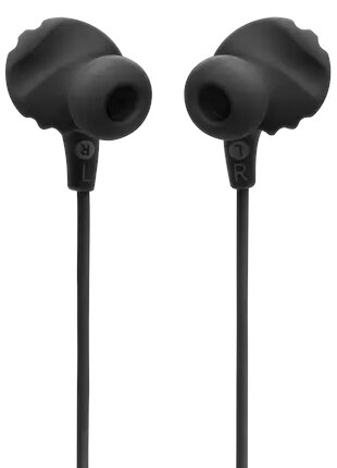 Dwa czarne douszniki. Douszniki są skierowane od siebie. Na dousznikach znajdują się litery 'L' i 'R'.