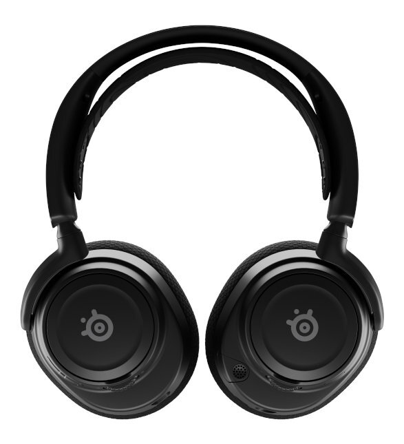 Czarny zestaw słuchawkowy dla graczy. Nauszniki mają przezroczystą konstrukcję z widocznym logo marki.